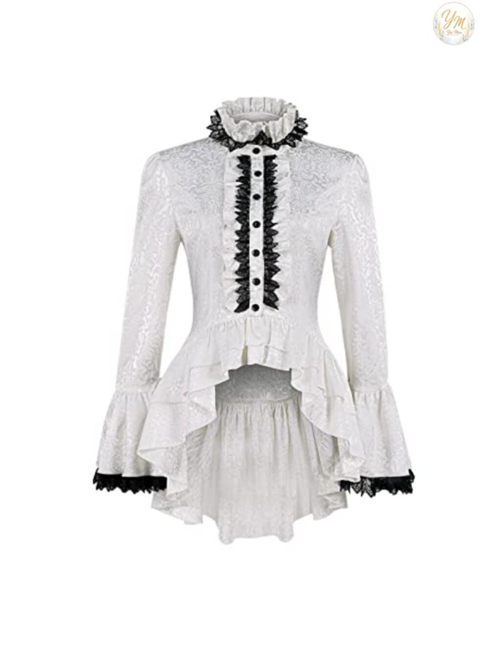 Women's Gothic Victorian Ruffle Lace Long Sleeve High Low Blouse